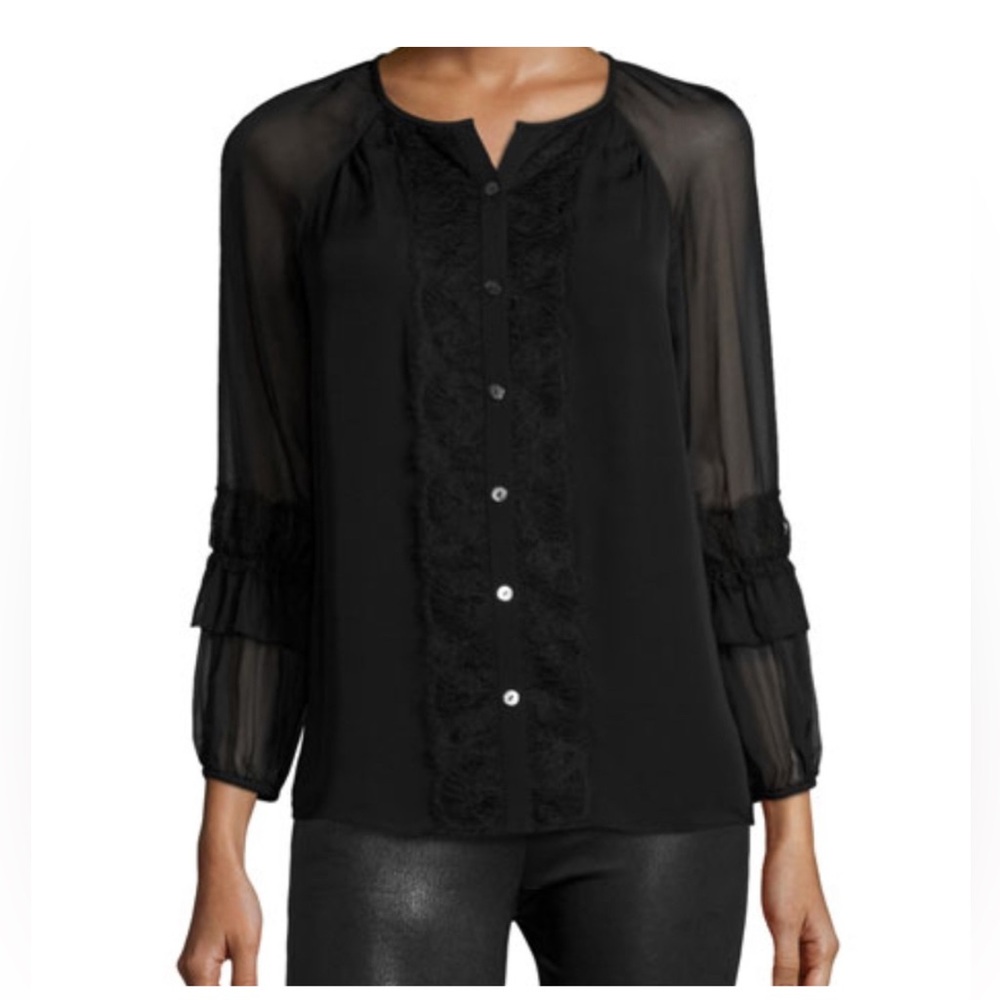 Diane Von Furstenberg Taylor Black silk/ chiffon laced Blouse